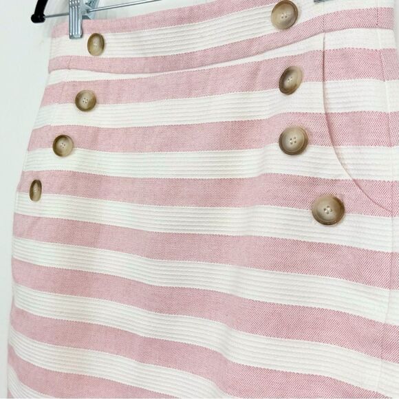 LOFT Pink White Horizontal Nautical Stripe Sailor Button Front Pencil Skirt - Picture 6 of 16
